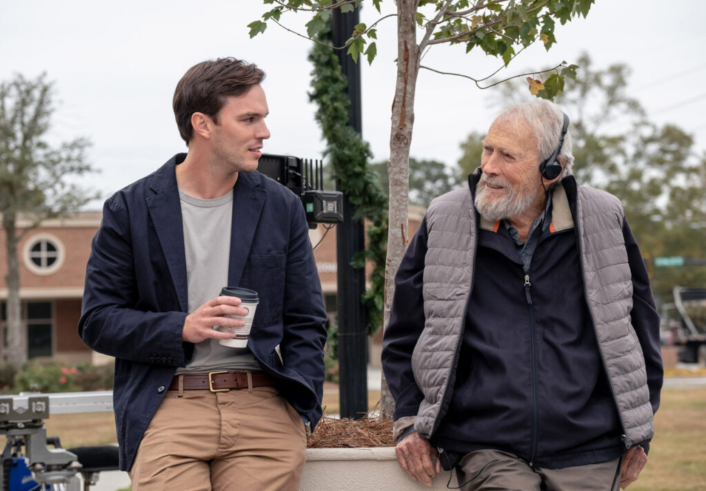 Nicholas Hoult and Clint Eastwood during the making of Juror #2 (2024)